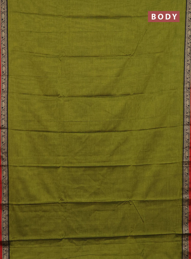 Narayanpet cotton saree light green and maroon with plain body and thread woven border