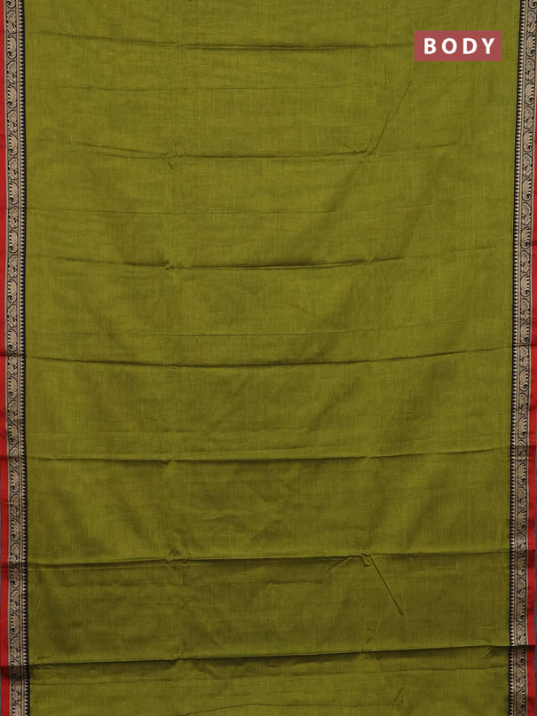 Narayanpet cotton saree light green and maroon with plain body and thread woven border