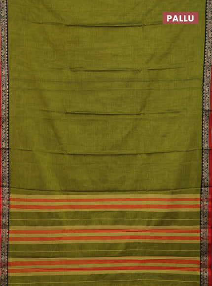 Narayanpet cotton saree light green and maroon with plain body and thread woven border