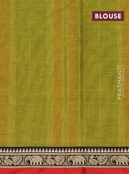 Narayanpet cotton saree light green and maroon with plain body and thread woven border