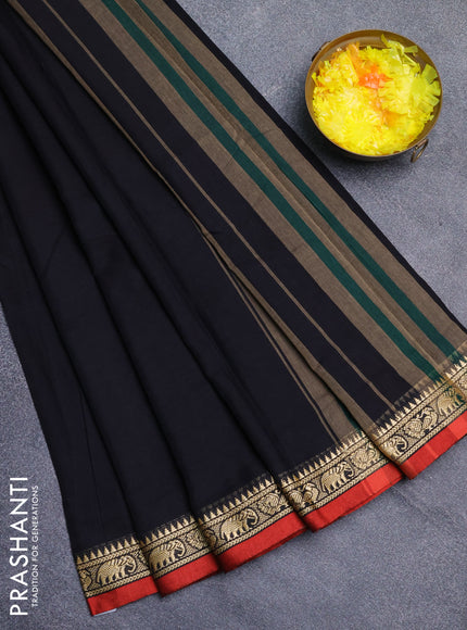 Narayanpet cotton saree black and maroon with plain body and thread woven border
