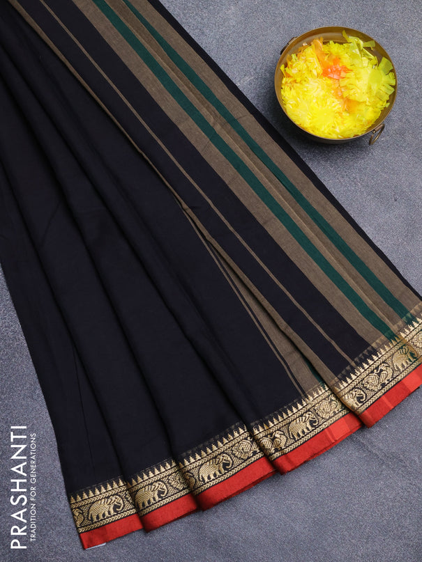 Narayanpet cotton saree black and maroon with plain body and thread woven border