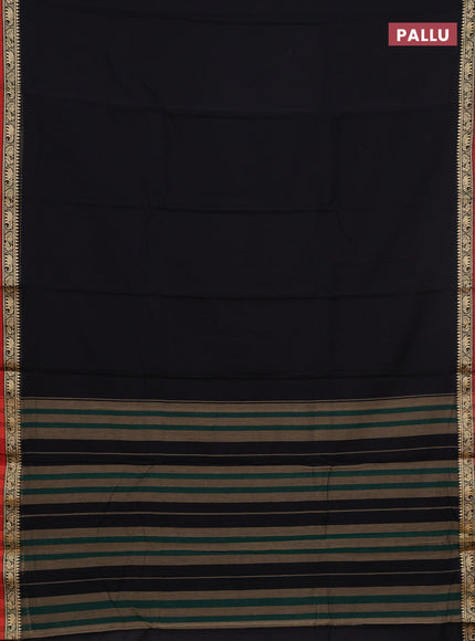 Narayanpet cotton saree black and maroon with plain body and thread woven border