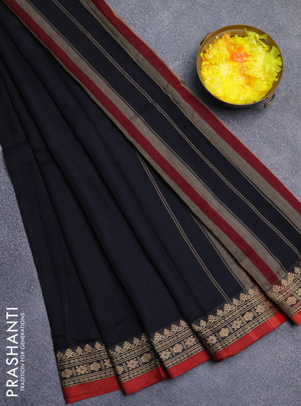 Narayanpet cotton saree black and maroon with plain body and thread woven border