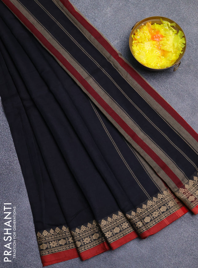 Narayanpet cotton saree black and maroon with plain body and thread woven border