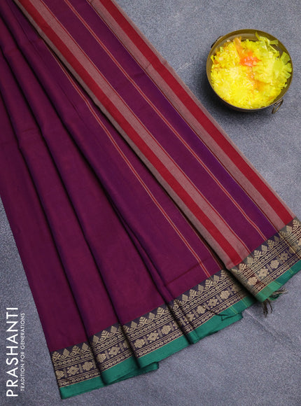 Narayanpet cotton saree purple and green with plain body and thread woven border