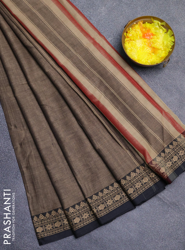 Narayanpet cotton saree chikku shade and black with plain body and thread woven border