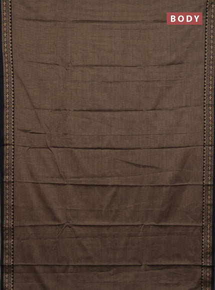 Narayanpet cotton saree chikku shade and black with plain body and thread woven border