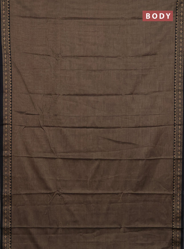 Narayanpet cotton saree chikku shade and black with plain body and thread woven border