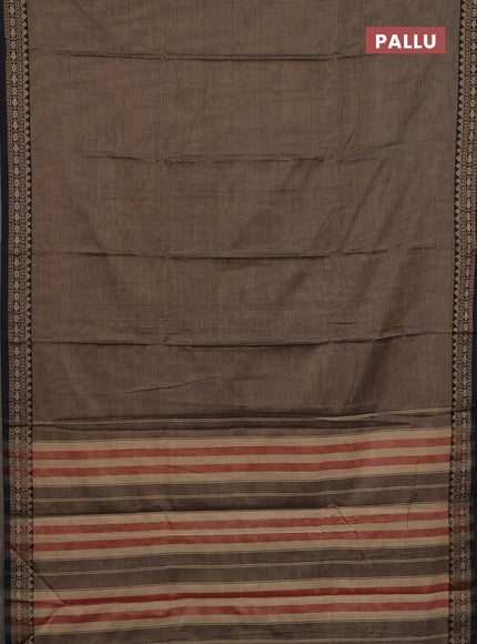Narayanpet cotton saree chikku shade and black with plain body and thread woven border