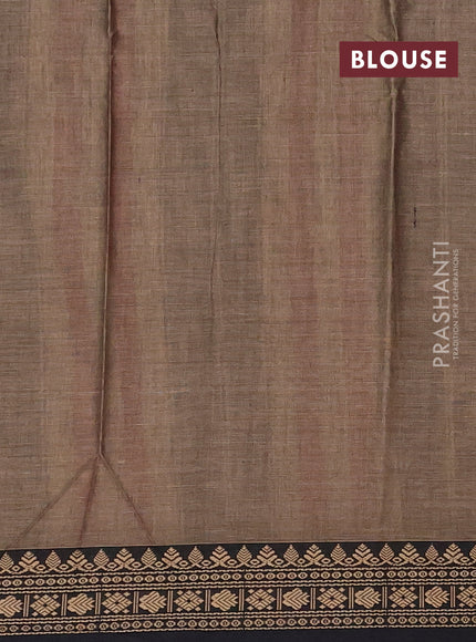 Narayanpet cotton saree chikku shade and black with plain body and thread woven border