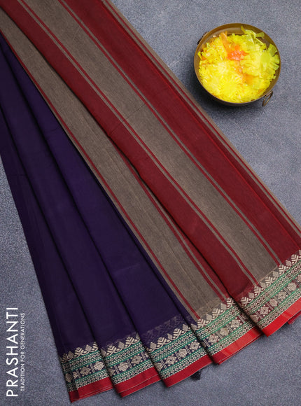 Narayanpet cotton saree violet and maroon with plain body and thread woven border