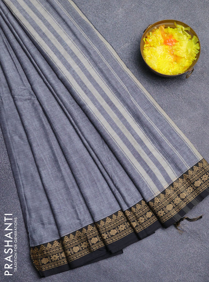 Narayanpet cotton saree grey and black with plain body and thread woven border