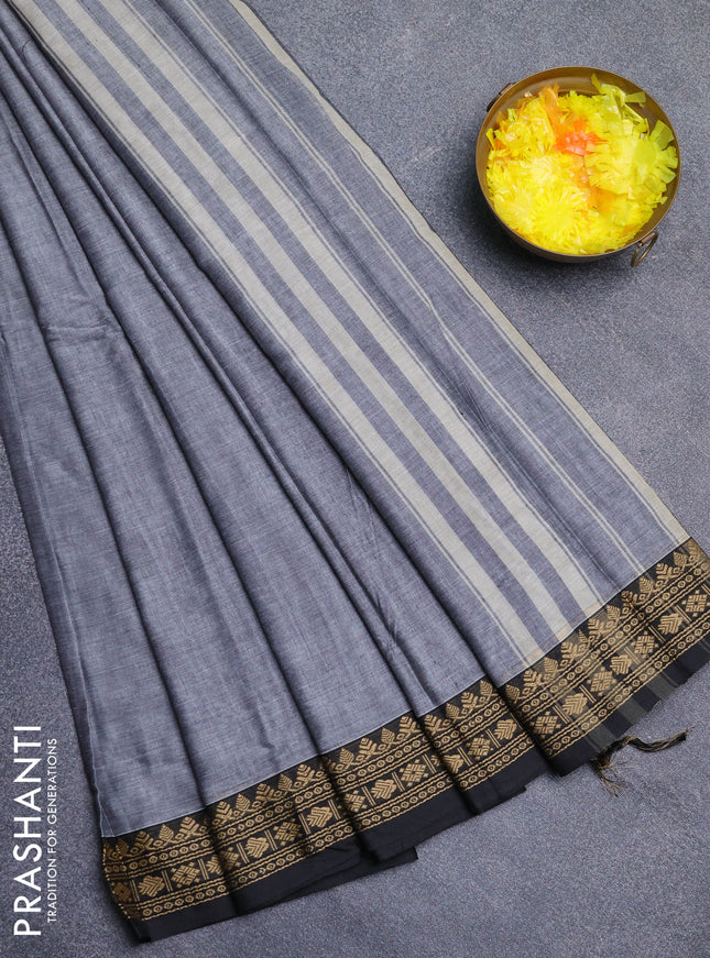 Narayanpet cotton saree grey and black with plain body and thread woven border