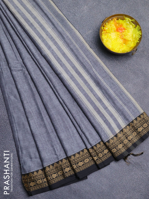 Narayanpet cotton saree grey and black with plain body and thread woven border