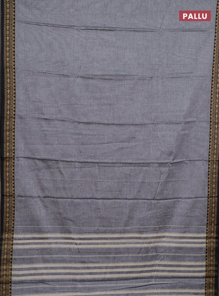 Narayanpet cotton saree grey and black with plain body and thread woven border