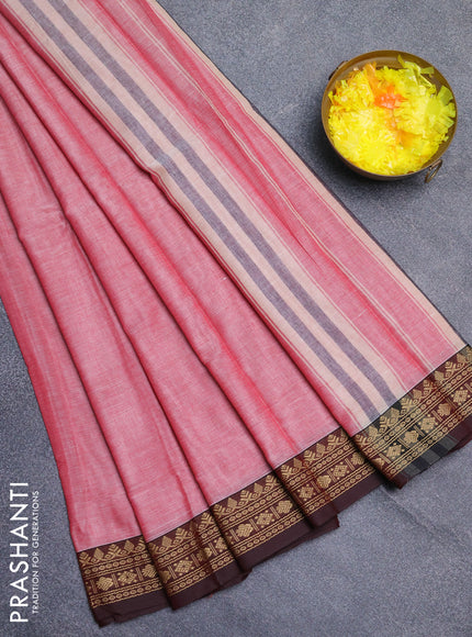 Narayanpet cotton saree red shade and deep wine with plain body and thread woven border
