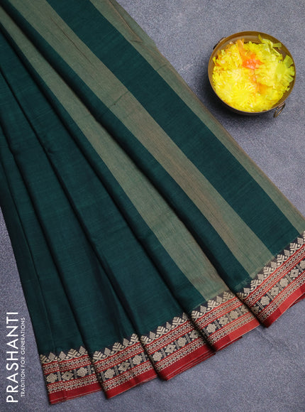 Narayanpet cotton saree green and maroon with plain body and thread woven border