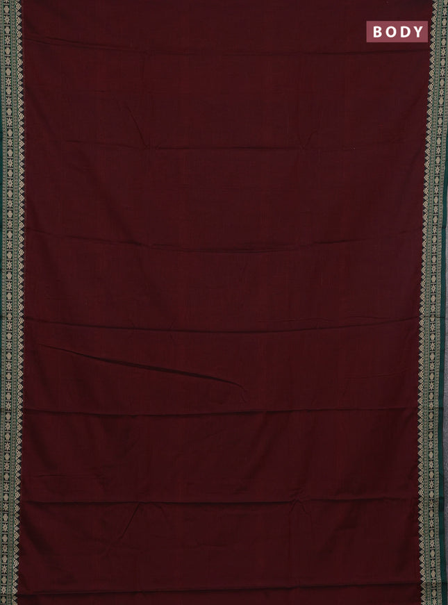 Narayanpet cotton saree deep maroon and green with plain body and thread woven border