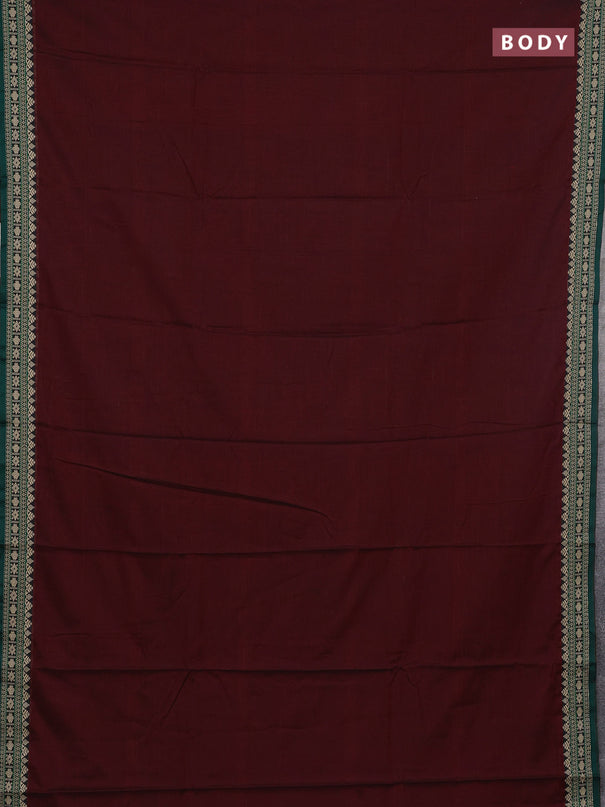Narayanpet cotton saree deep maroon and green with plain body and thread woven border