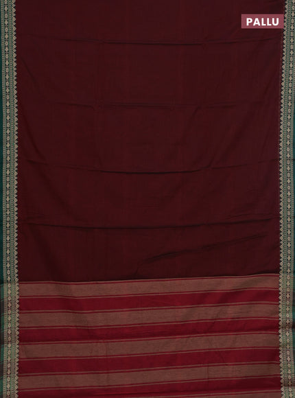 Narayanpet cotton saree deep maroon and green with plain body and thread woven border