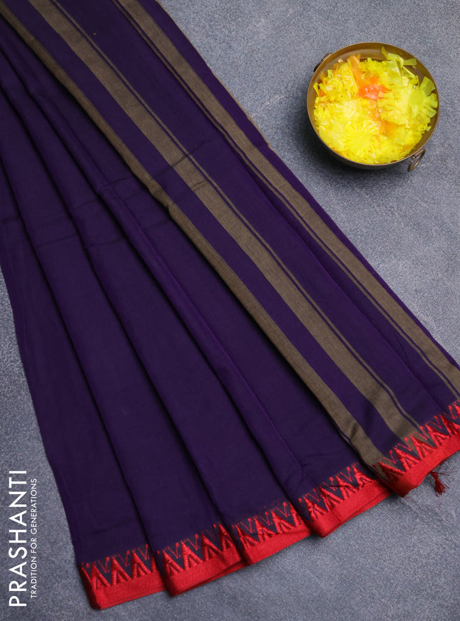 Narayanpet cotton saree violet and red with plain body and thread woven border
