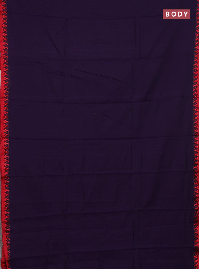 Narayanpet cotton saree violet and red with plain body and thread woven border