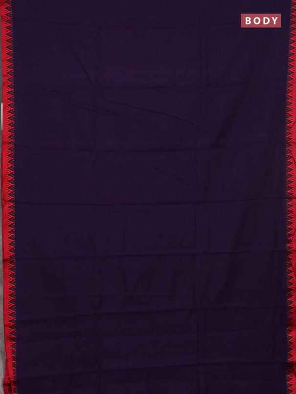 Narayanpet cotton saree violet and red with plain body and thread woven border