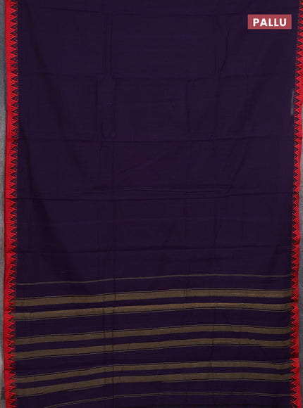 Narayanpet cotton saree violet and red with plain body and thread woven border