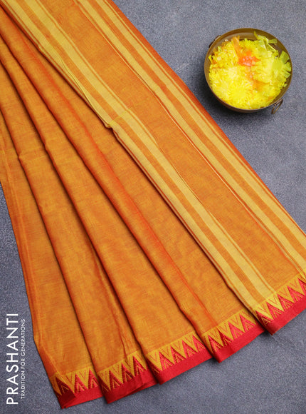 Narayanpet cotton saree sunset orange and red with plain body and thread woven border