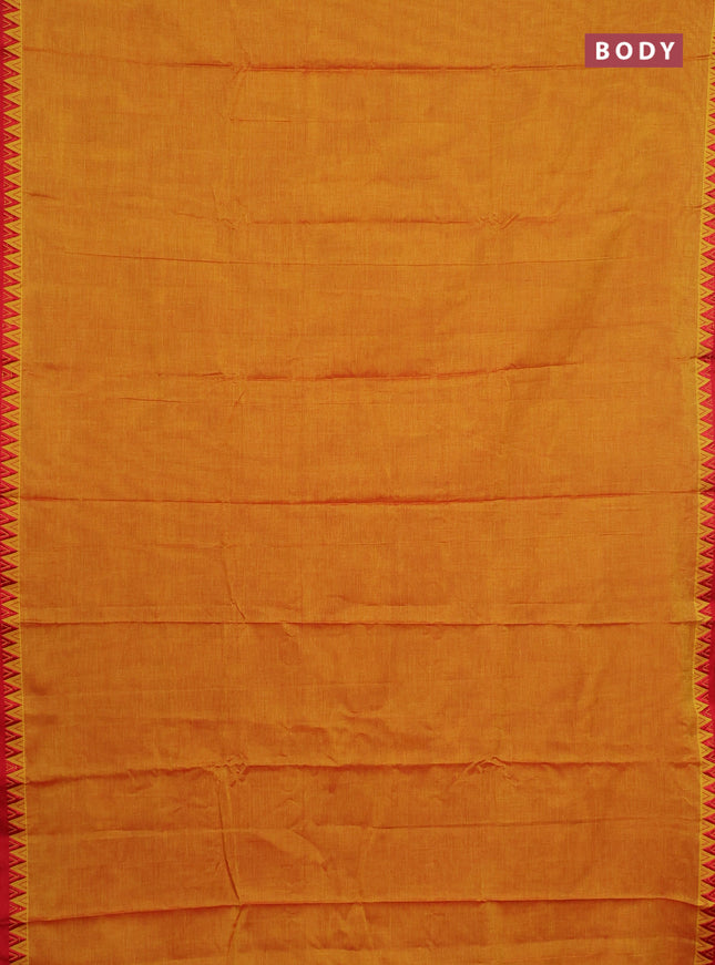 Narayanpet cotton saree sunset orange and red with plain body and thread woven border