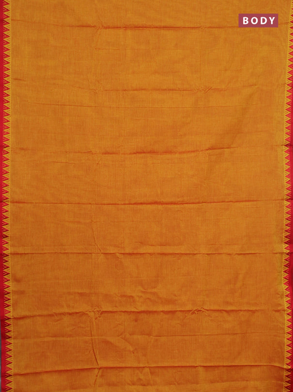 Narayanpet cotton saree sunset orange and red with plain body and thread woven border
