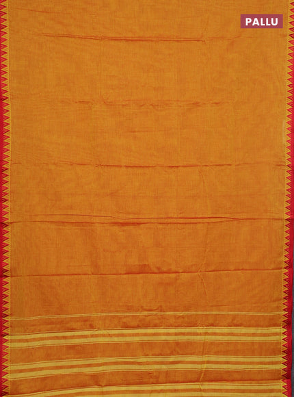 Narayanpet cotton saree sunset orange and red with plain body and thread woven border