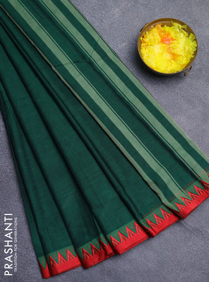 Narayanpet cotton saree green and red with plain body and thread woven border