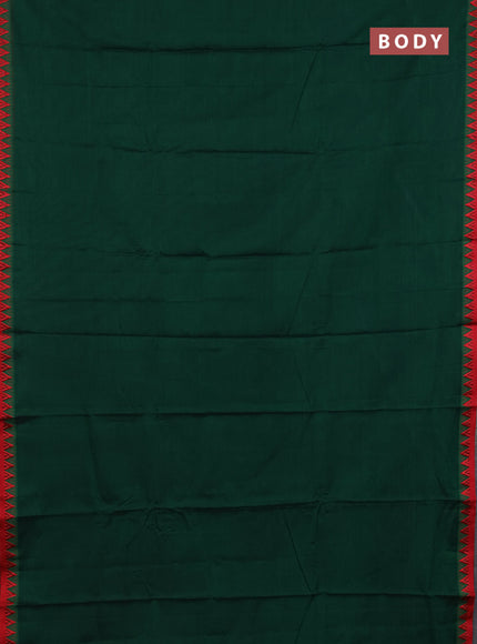Narayanpet cotton saree green and red with plain body and thread woven border