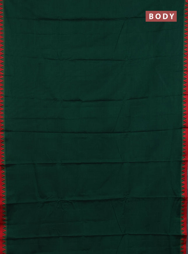 Narayanpet cotton saree green and red with plain body and thread woven border