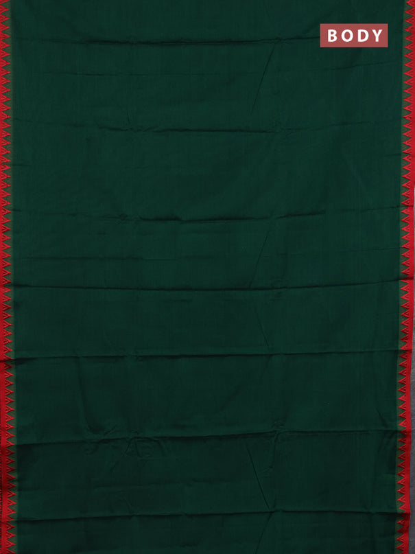 Narayanpet cotton saree green and red with plain body and thread woven border