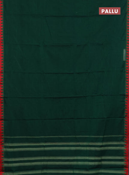 Narayanpet cotton saree green and red with plain body and thread woven border