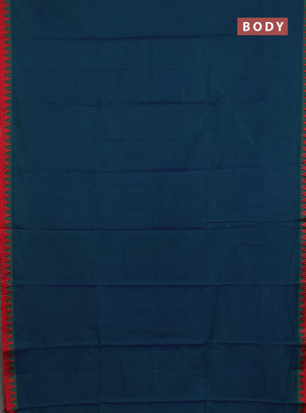 Narayanpet cotton saree dual shade of greenish blue and red with plain body and thread woven border