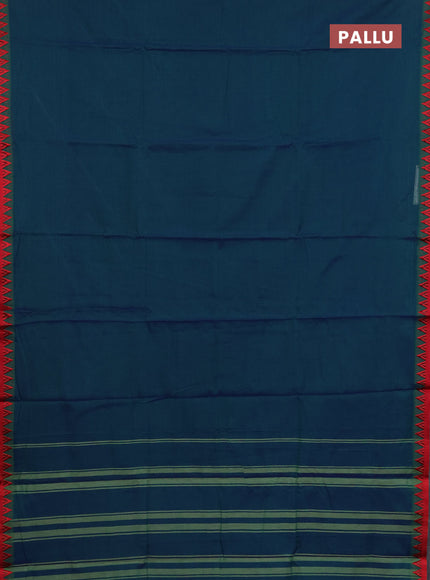 Narayanpet cotton saree dual shade of greenish blue and red with plain body and thread woven border