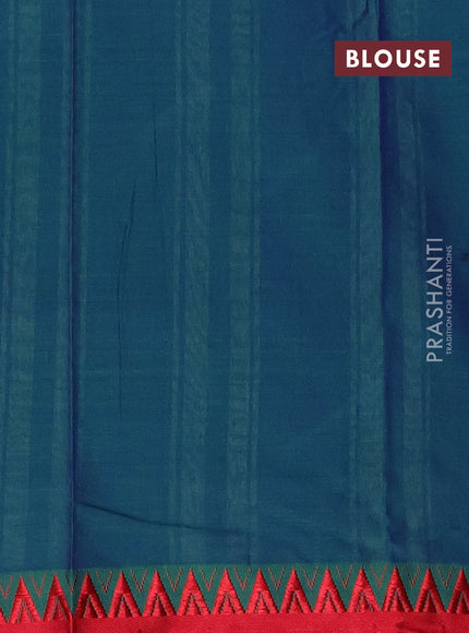 Narayanpet cotton saree dual shade of greenish blue and red with plain body and thread woven border