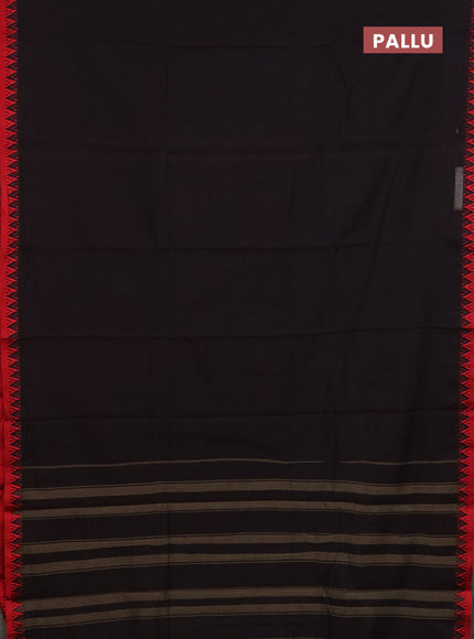 Narayanpet cotton saree coffee brown and red with plain body and thread woven border