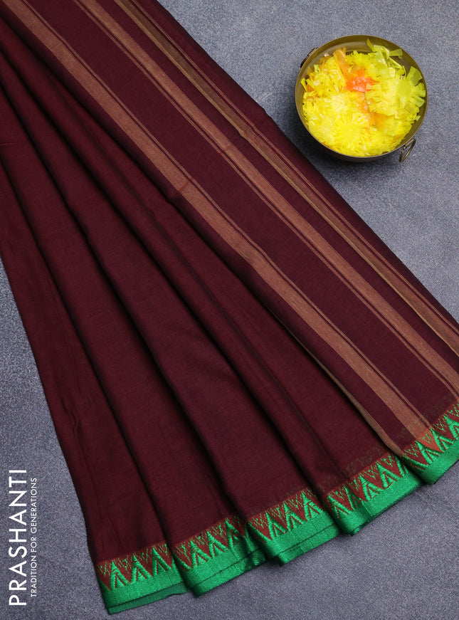 Narayanpet cotton saree maroon and green with plain body and thread woven border