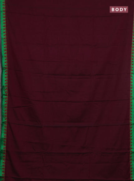 Narayanpet cotton saree maroon and green with plain body and thread woven border