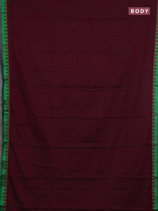 Narayanpet cotton saree maroon and green with plain body and thread woven border