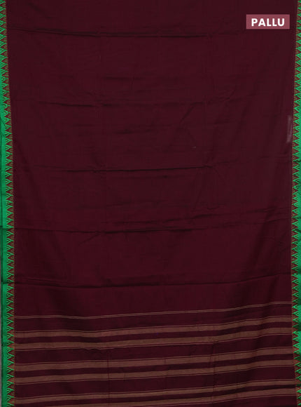 Narayanpet cotton saree maroon and green with plain body and thread woven border