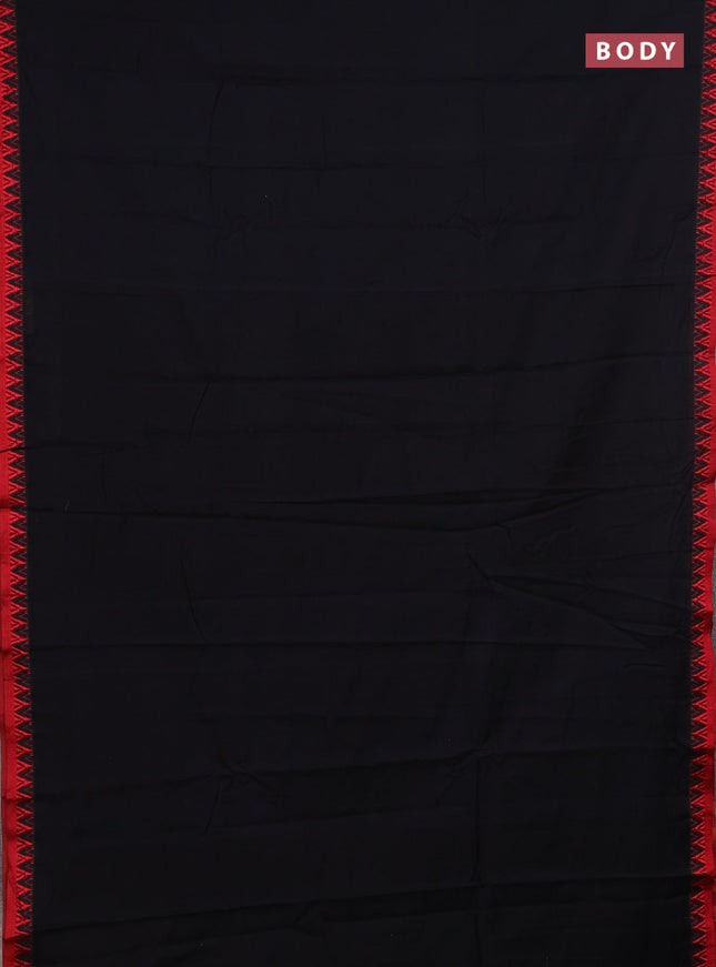 Narayanpet cotton saree black and red with plain body and thread woven border