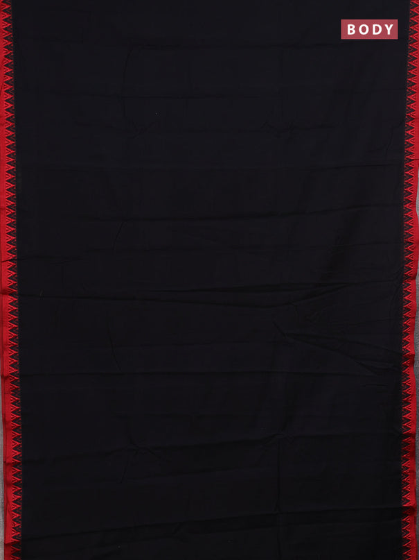 Narayanpet cotton saree black and red with plain body and thread woven border