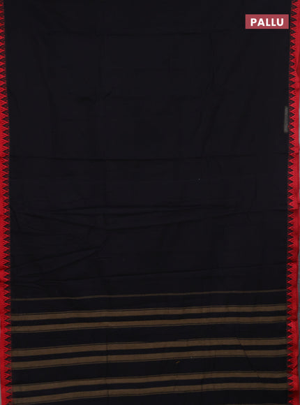 Narayanpet cotton saree black and red with plain body and thread woven border