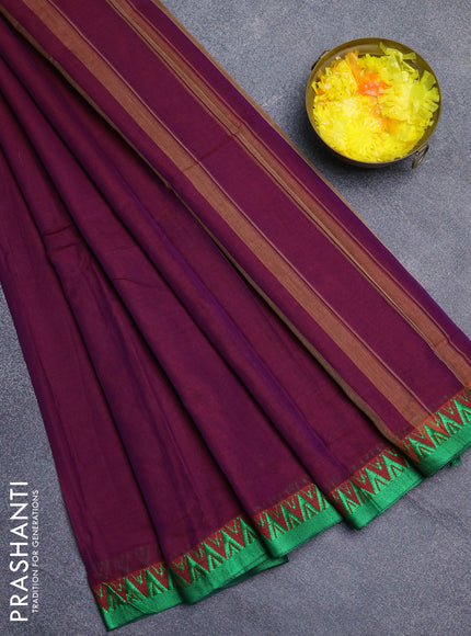 Narayanpet cotton saree purple and green with plain body and thread woven border